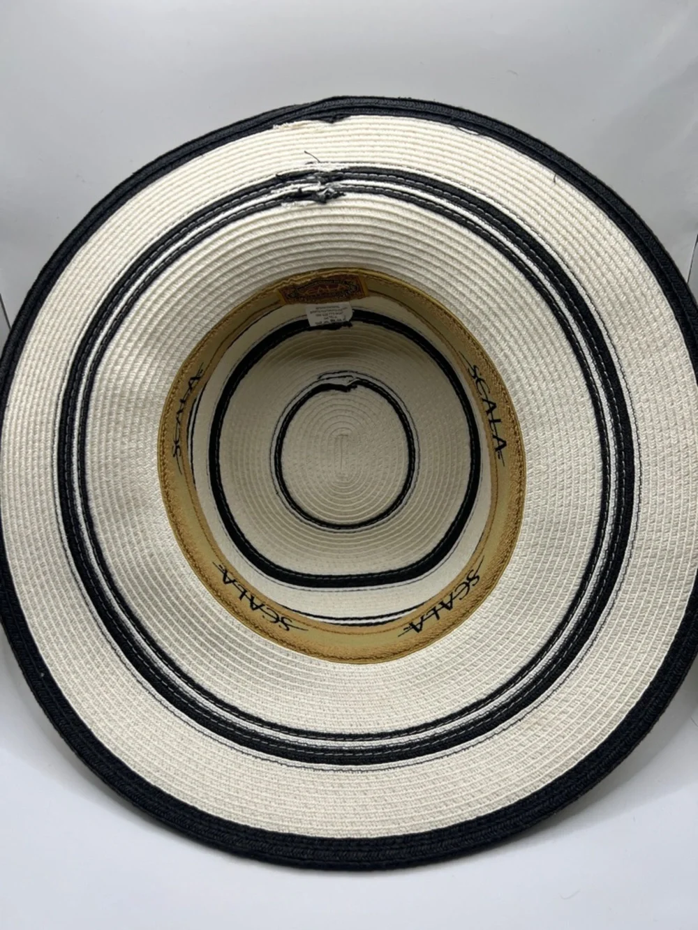 032. Scala Striped Wide Brim Sun Hat Black & White